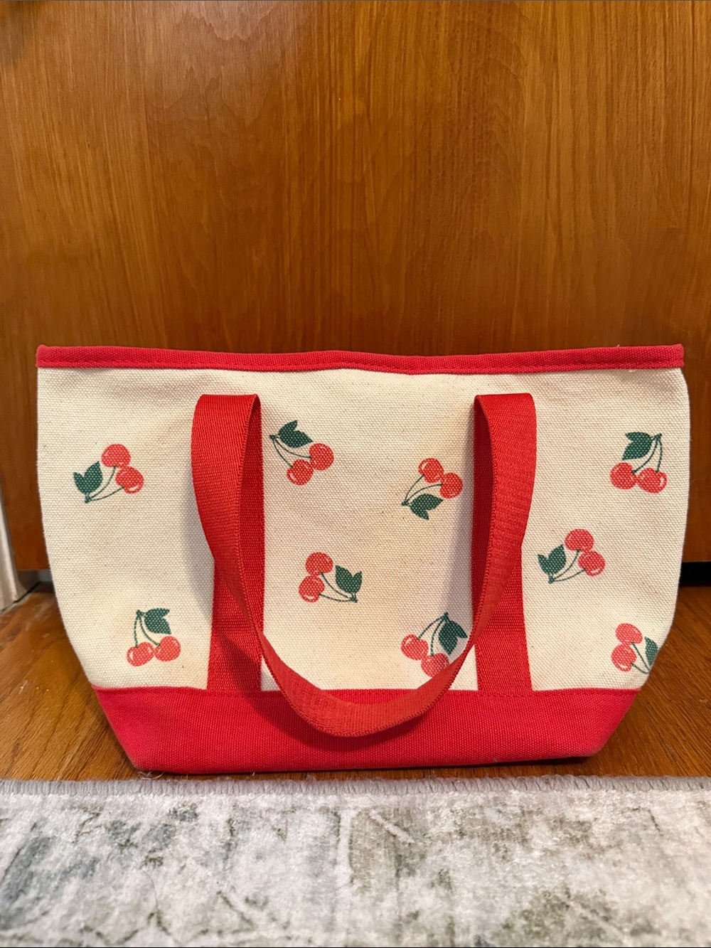Old Navy Cream Canvas Mini Tote with Red Cherry Print